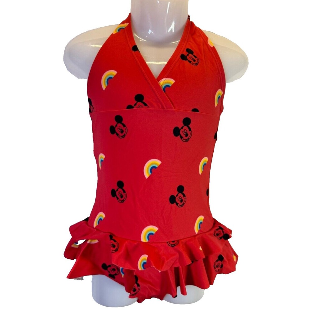Hanna Andersson Disney Mickey Mouse Rainbow One Piece Swimsuit Red 100cm  4T